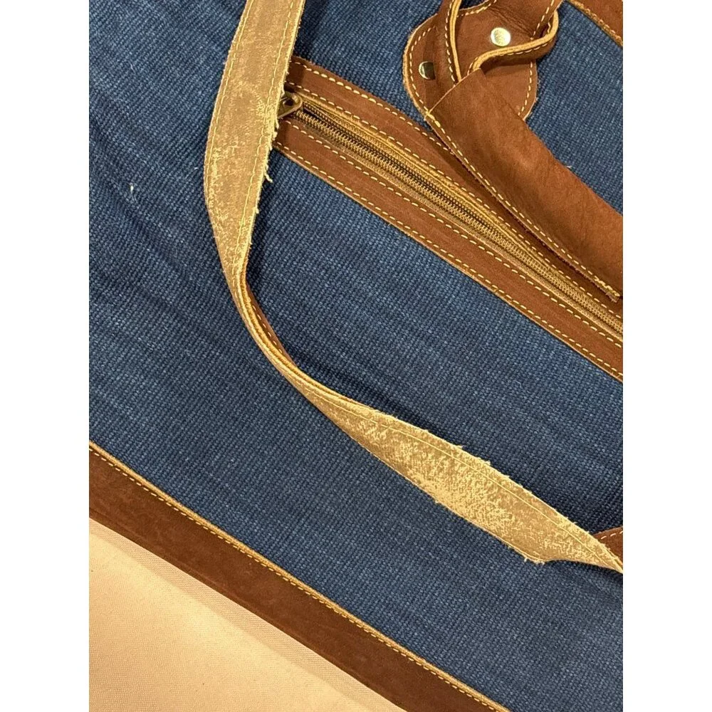 Vintage-Inspired Boho Shoulder Bag Chevron Pattern & Leather Accents Adjustable - Picture 6 of 10